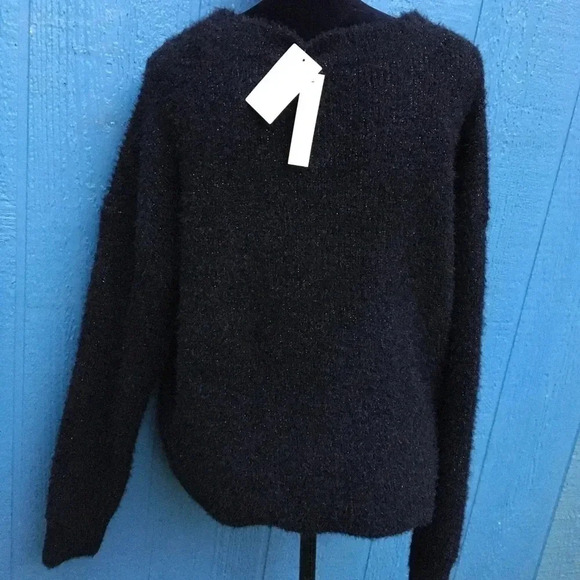 NWT Abound Black Sparkle V-Neck Fuzzy Sweater XL - Picture 2 of 8